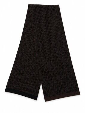 Fendi FF Zucca Monogram Scarf Brown Black Wool Knit Made in Italy Unisex Vintage